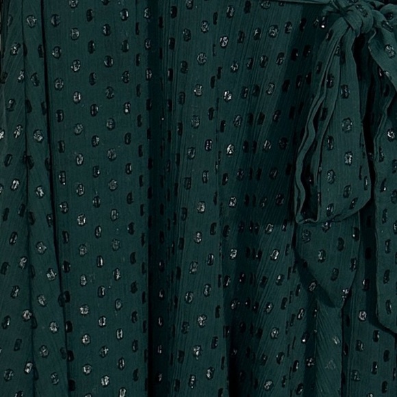 Tommy Hilfiger sz 14 emerald green chiffon dress, metallic polka dots, hi/lo - Picture 2 of 14
